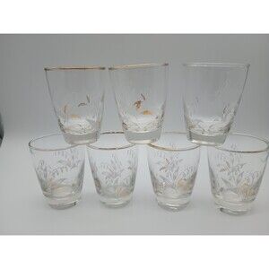 7 Vtg Libbey Lily Of The Valley Juice Glasses 6 Oz Gold Rim